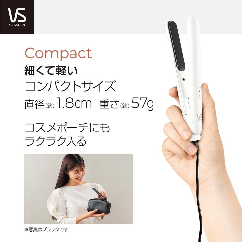 Vidal Sassoon Portable Hair USB International Voltage 2 Temperature with White Straightener, Powered, Compatible, Settings, Pouch, VSI-1051/WJ