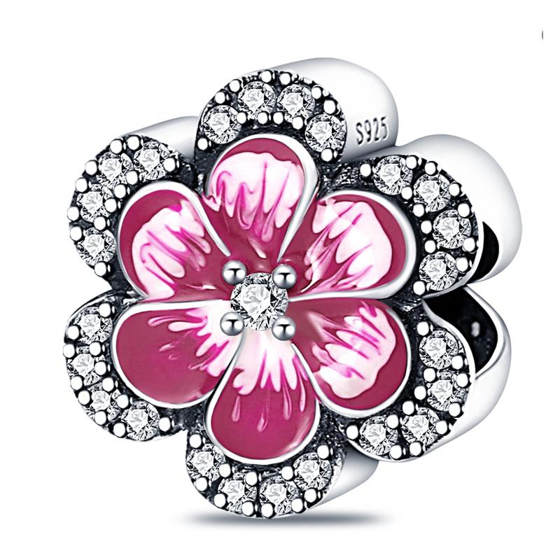 925 Silber Rosa Anhänger Flugzeug Herz Schmetterling Blume Perlen Anhänger für DIY Armband Halskette Schmuck Geschenk