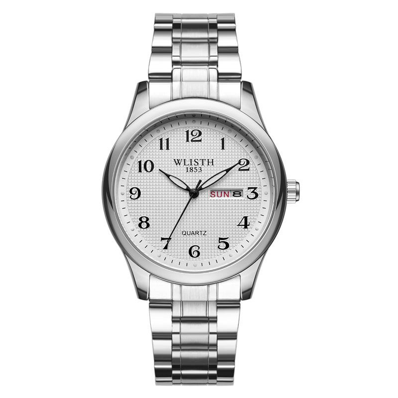 Men s Luminous Double Calendar Waterproof Quartz Watch with Steel Strap