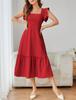 European and American summer new medium and long solid color splicing square neck dress A-shaped skirt