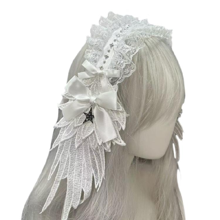

Punk Angelic Winged Hairband Cosplay Headpiece Ruffle Lace Headband For Masquerades And Halloween Party Photography Wear білий