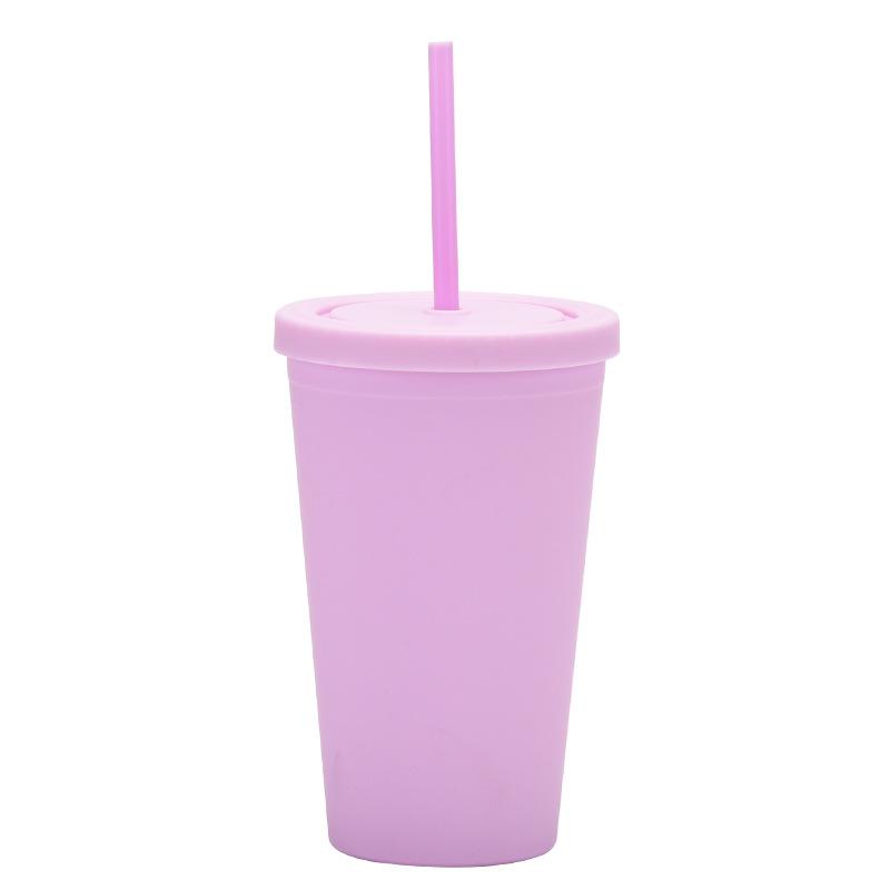 Candy Color Double-Layer Plastic Straw Cup 16Oz Drinking Cup Simple Plastic Matte Straw Cup
