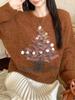 Festive Sequin Christmas Tree Knit Sweater - Women's Thick Round Neck Pullover for Autumn/Winter