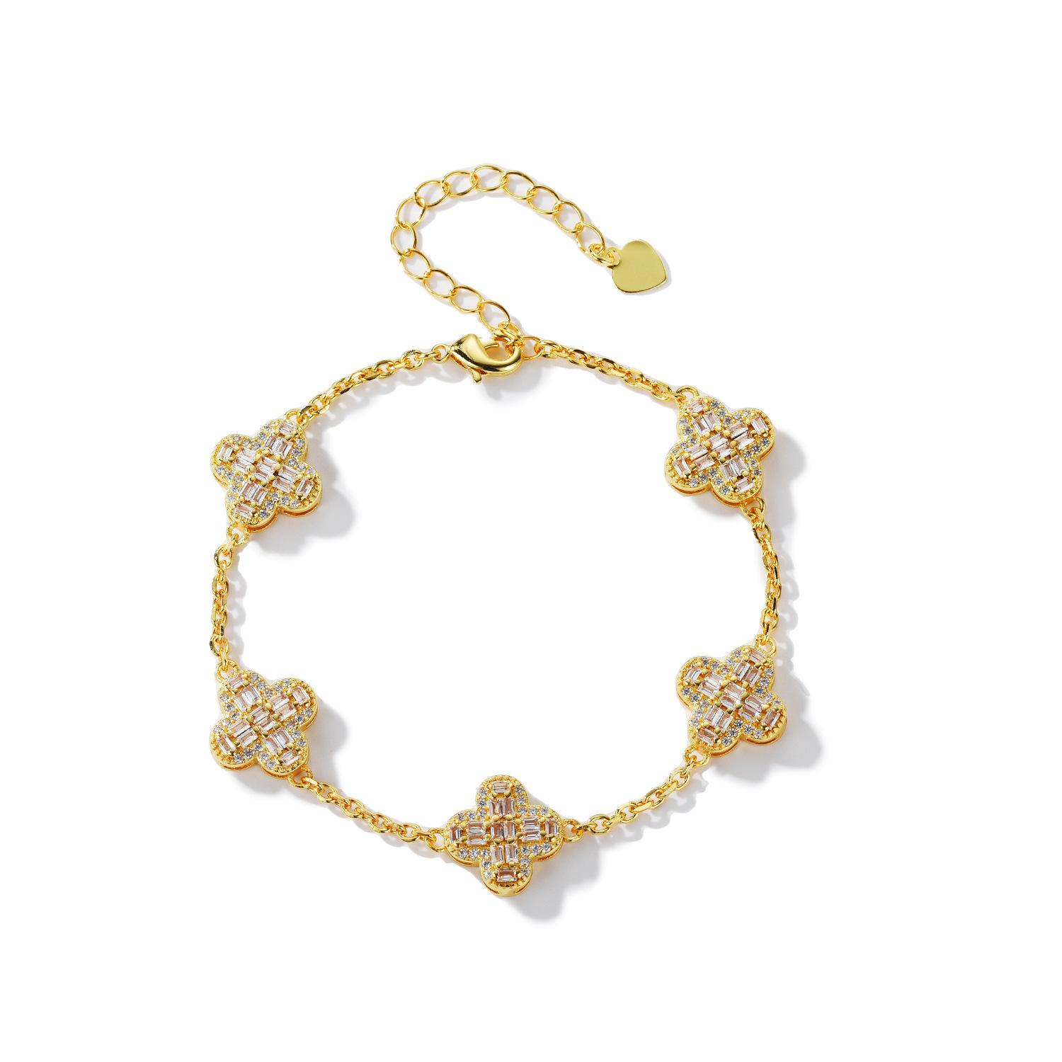 Hip Hop Cross Bracelet Men S Trend Plated 18K Gold Five Flowers Diamond Bracelet Women S Premium Jewelry