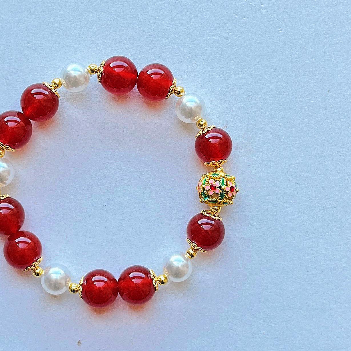 Vintage 7A Natural Chalcedony Agate Artificial Crystal Shijia Pearl Design Sense Bracelet Bracelet