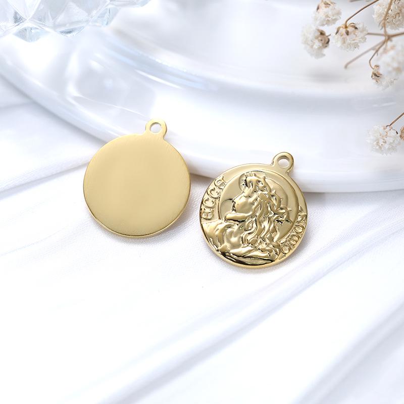 Luxury European & American Retro Roman Coin Charm Pendant for DIY Bracelets & Necklaces - Stainless Steel Jewelry Accessory