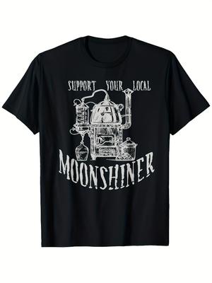 Vintage Moonshine Still & Appalachian Bootlegger-Retro Whiskey Making Equipment Graphic-100% Cotton Printed Men's T-shirt.