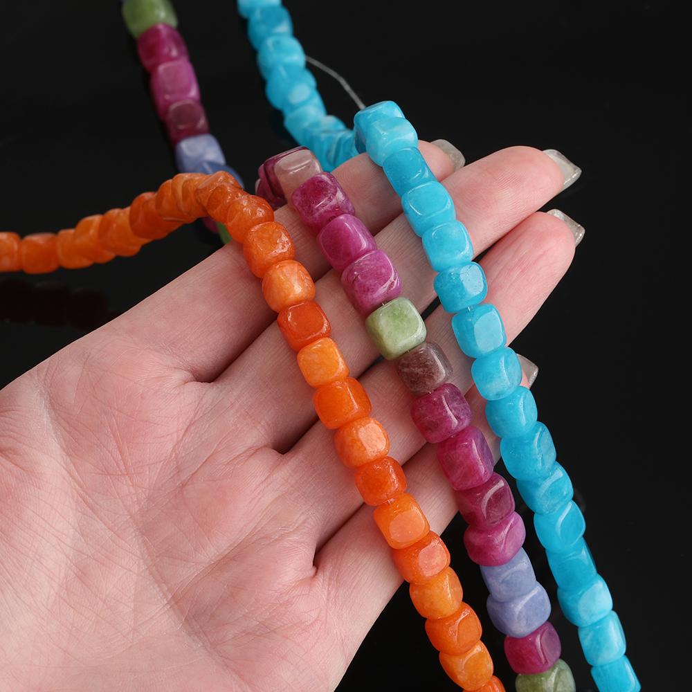 1 Strand Natural Stone Agate Beads 7.5 x 7.5mm Cube Spacer Loose Bead for Jewelry Making DIY Bracelet Necklace Accessories