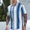 Fashion Men's Striped Print Shirts Button Short Sleeve Lapel Streetwear Summer Basic Blouse Classic Shirts for Men