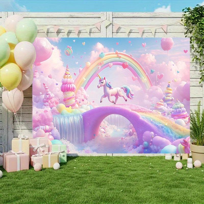 Large-sized Pastel-colored Unicorn Rainbow Polyester Background Fabric and Party Wall Decorations