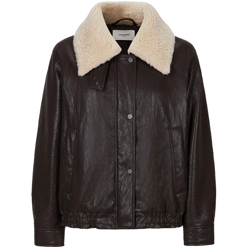 JIUZI Vintage Faux Fur & PU Leather Patchwork Down Jacket