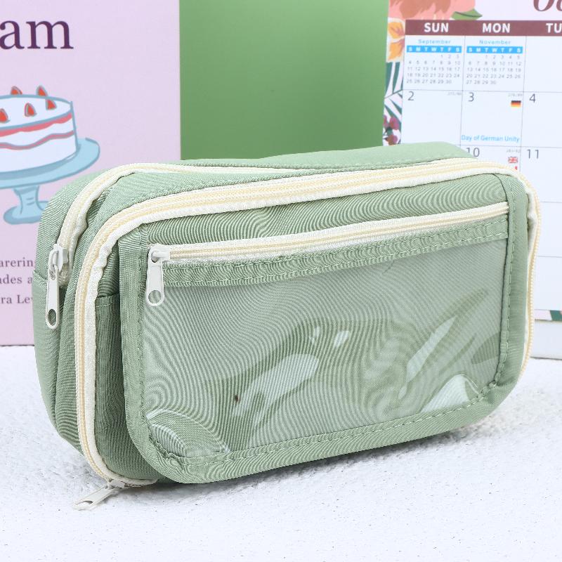 

New 9-layer Large Capacity Pencil Case With Transparent Compartment And Magnetic Button Flip For Retrieval