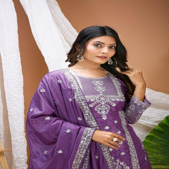 Regal Purple Embroidered Sharara Set with Dupatta