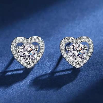 Brincos de Coração de Diamante Moissanite Real 1ct Cor D Prata de Lei 925 Brincos Joias Finas Presentes para Mulheres