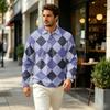 Men's Fall Casual Outdoor Knit Pullover Long Sleeve Collared Top with Pocket, Printed