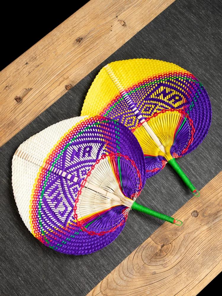 Handmade Bamboo Fan Color Fan Summer Durable Woven Old-Fashioned Large Fan Banana Chinese Ancient Style Portable Cattail Fan