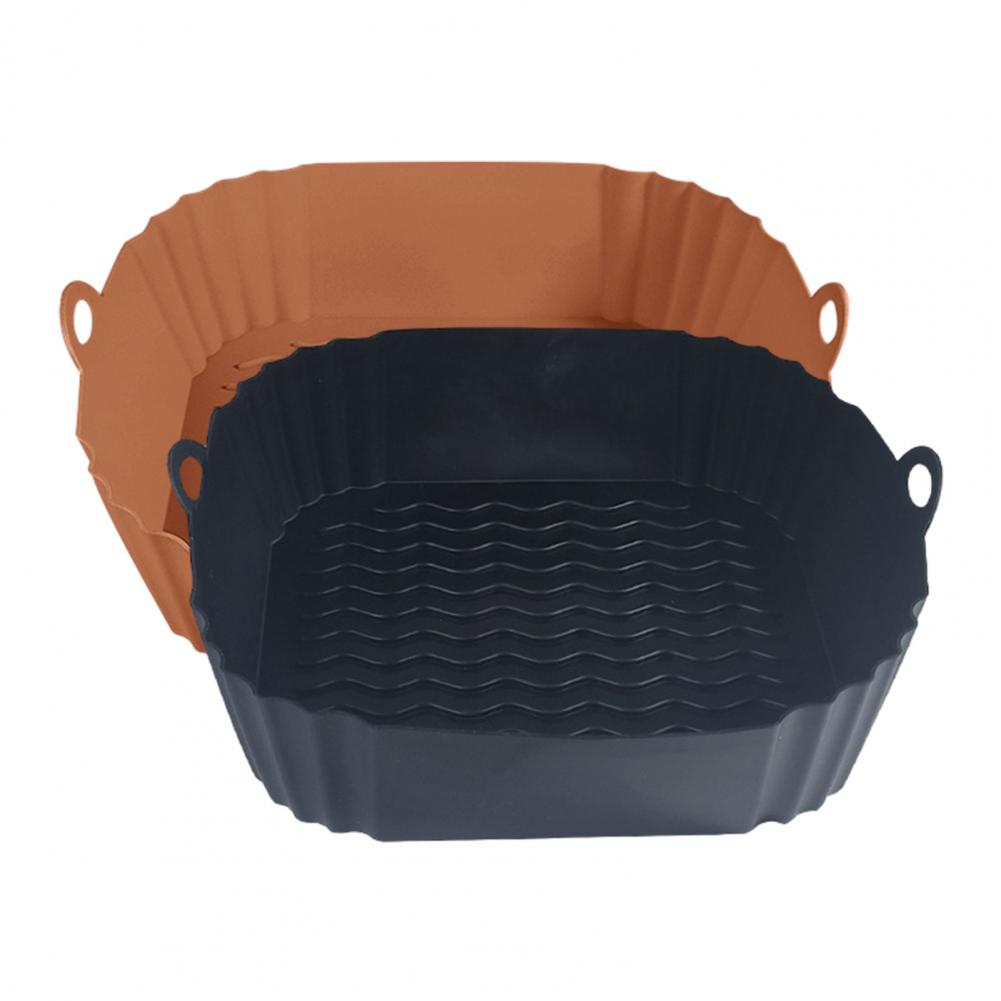 Reusable Fryer Basket 8-inch Round Silicone Fryer Liner with Dual Handles Non-stick Heat Resistant Baking Tray Reusable