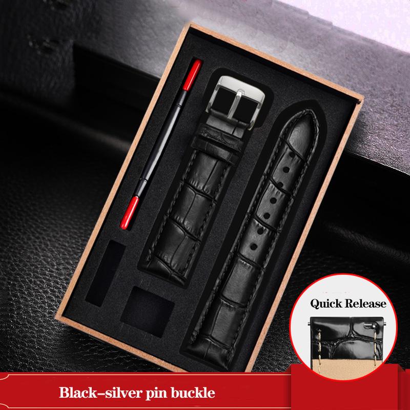 Leather Watchband Black Blue Cowhide Strap Butterfly Buckle Fits All Brands of Watches Men Women 12/14/15/16/18/19/20/22/23mm