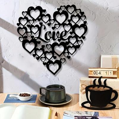 Retro Heart Metal Wall Decor Black Iron Art Nested Heart Design for Home Garden Wedding Valentine Christmas Gift