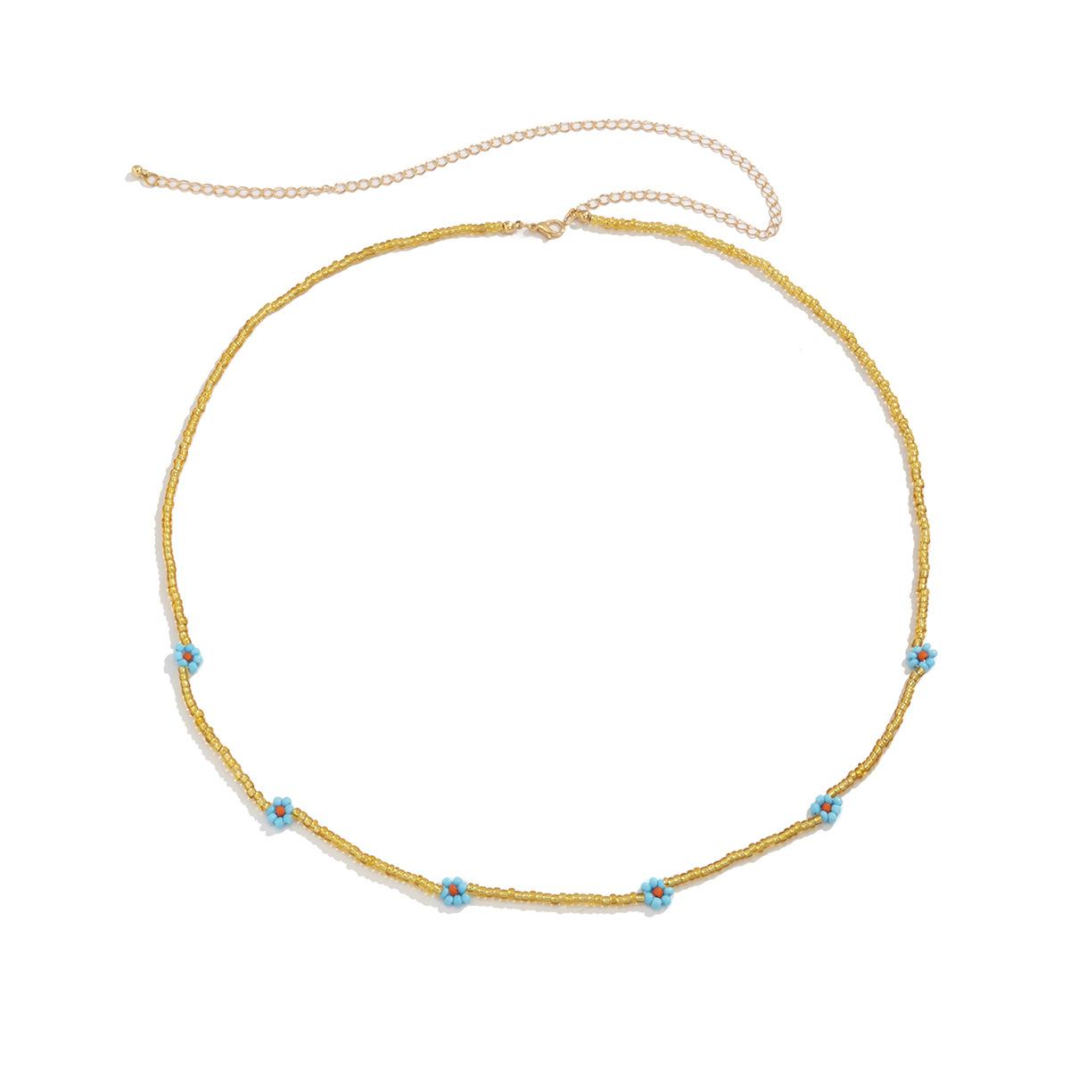 Праздничный Ветер Маленький Цветок Маргаритки Цепочка на Талию Женская, Богемский Ветер Цветные Рисовые Бусины Плетеная Цепь на Тело