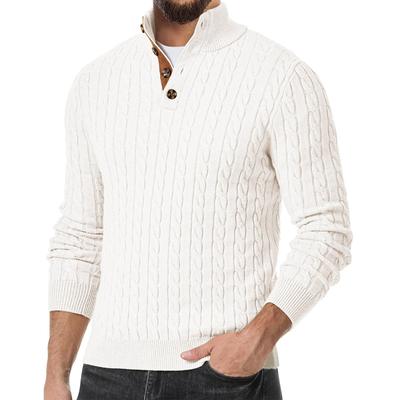 Pánsky zimný pletený sveter Slim Fit s gombíkmi, rolákom a semišovými detailmi, skrátený
