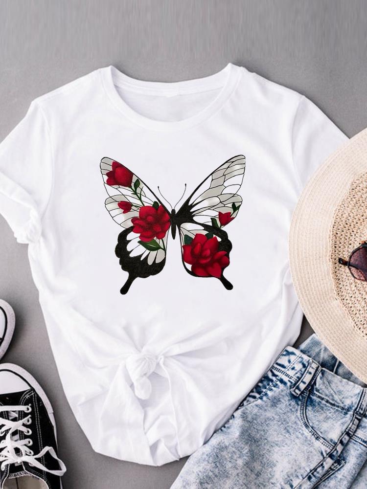 (Asian Size) Print Short Sleeve T-shirts Love Heart Style Trend Fashion Female Casual Women's Top T Clothing Graphic Tee