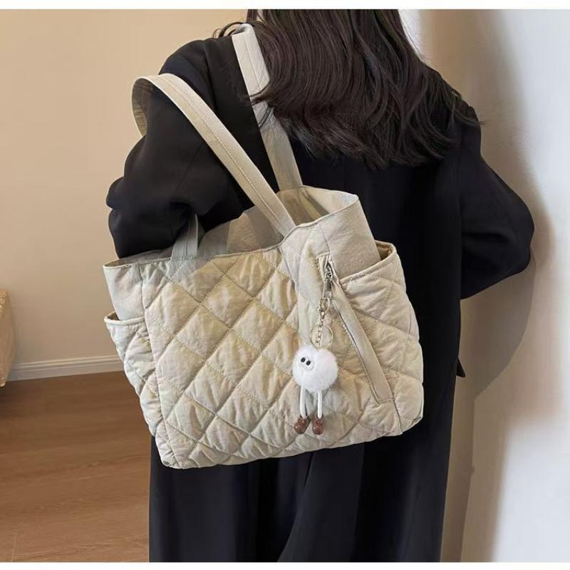 Cotton Bag Rhombus Large Capacity Women'S Hand-Held Tote Bag Commuter Shopping Versatile Shoulder Bag