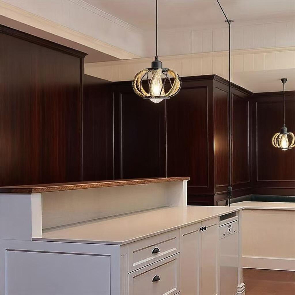 Retro Woven Hemp Rope Pendant Light for Home & Restaurant