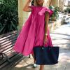 Vestido Midi elegante de verano con cuello redondo y manga mosca, vestido de fiesta con dobladillo oscilante y costuras con volantes, vestido veraniego de gran tamaño de Color sólido