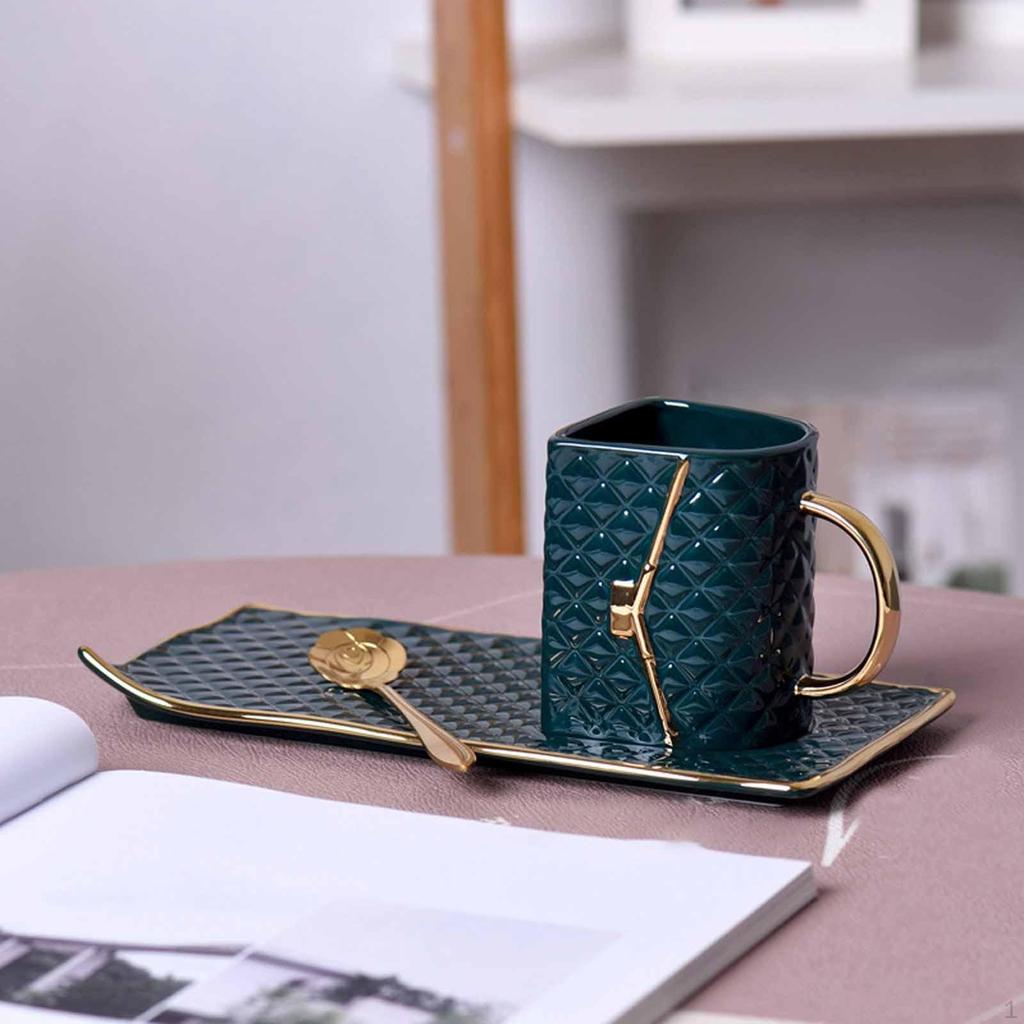 Handbag Shaped Coffee Mug Set Ceramic Tea Cup Household with Saucer Purse for Hotel