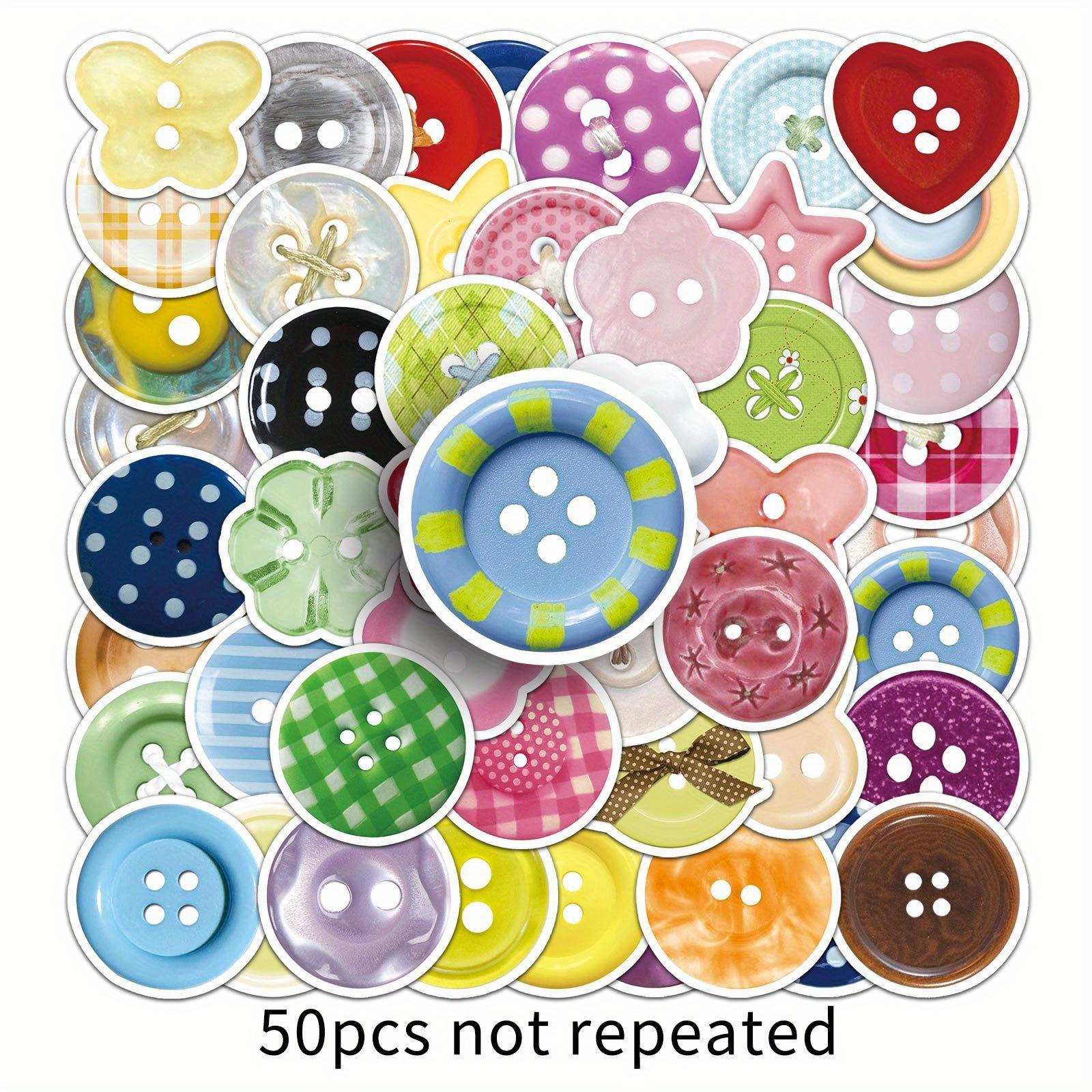 

50pcs Vintage Cute Aesthetic Button Stickers -Self-Adhesive Mixed Color Cartoon Patterns (Hearts, Stars, Flowers) for DIY Crafts