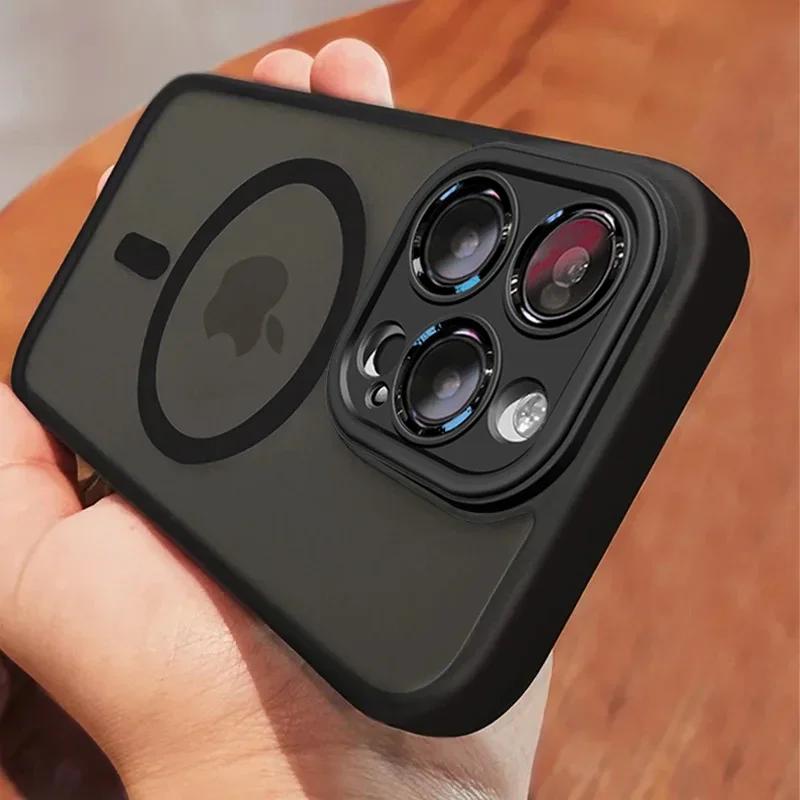 Case For iPhone 15 14 13 11 12 Pro Max Plus For Magsafe Magnetic Lens Protection Matte Cover
