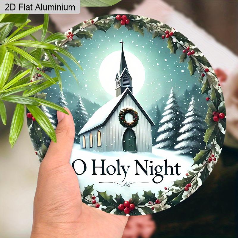 2D Flat Aluminium Nativity Christmas Sign - O Holy Night Figurine Ornaments - Aluminium Manger Sign - Ideal for Front Door, Wall, Porch, Window Decor