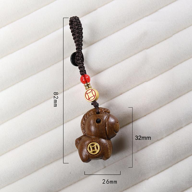 Creative Sandalwood Zodiac Horse Keychain Pendant Mobile Phone Hanging Decor Cute Wooden Artifacts Small Ornament Couple Gifts