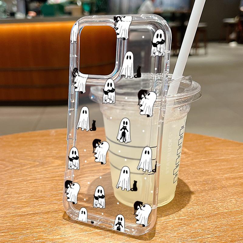 Custodia Trasparente con Stampa Western Halloween Cowboy Fantasma & Fiori Per iPhone 17 16 15 Pro Max XS XR X 12 11 13 14 7 8 Plus 16E 17 Cover