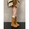 Brown retro flat boots children's boots 2025 new autumn versatile skirt Maillard stacking boots