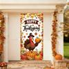 Happy Thanksgiving Door Cover 72.8" X 35.4", Fall Harvest Turkey Pumpkin Door Banner with String Lights Design, Autumn Leaves Outdoor Porch