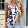 Ladies' Outdoor Casual Sports Double Loop Buckle Vest with Flower Print Pattern ,V-neck, Sleeveless, Medium Stretch Fabric