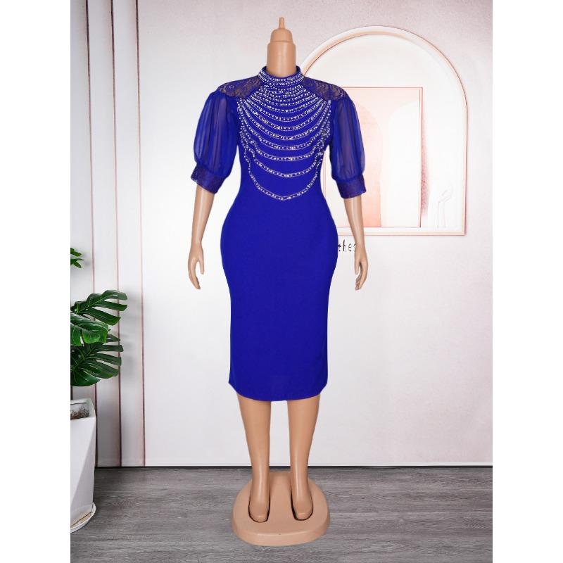 

Плюс Размер Женщин Моды Commuter Макси Платье 3XL синий