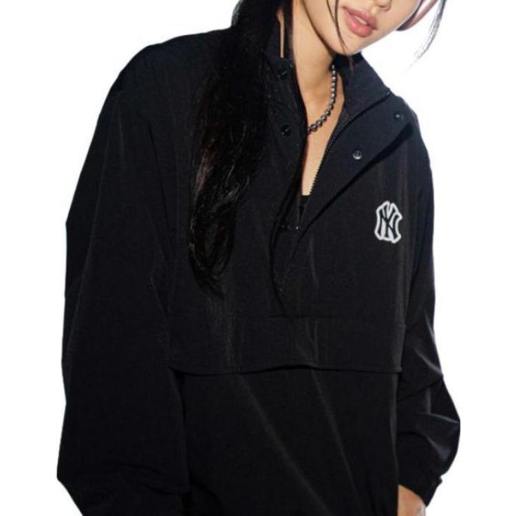 MLB Solid Color Stand Collar Fitted Long Sleeve Jacket Women Jackets Black 3AWJB0234-50BKS