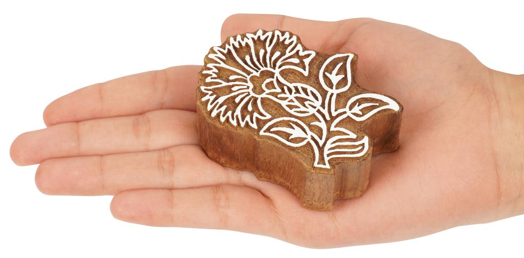 IBA Indianbeautifulart Textile Printing Block Floral Hand Carved Wooden Stamp Wood Block Printing Textile Stamp For Fabric   Pottery Blocks- 2.5