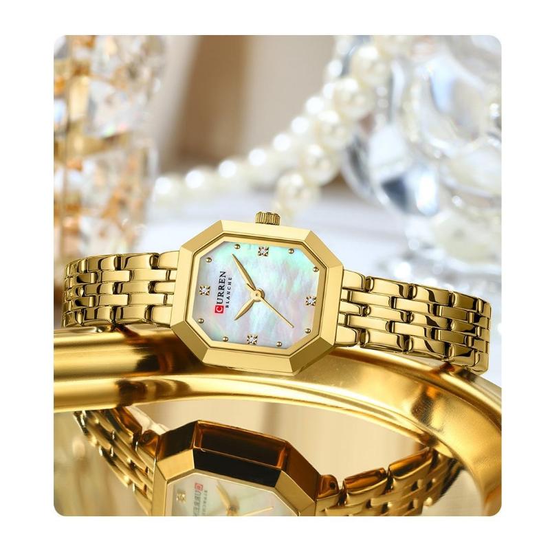 CURREN Luxurious Elegant Women's Watches Classic Rectangular Dial with Rhinestones Stainless Steel Waterproof