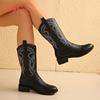 Fashion Aphixta Embroider Mid-Calf Modern Boots 3.5cm Square Heel Totem Design Long Boot Shoes Round Toe Black Big Size 43 Western Boot