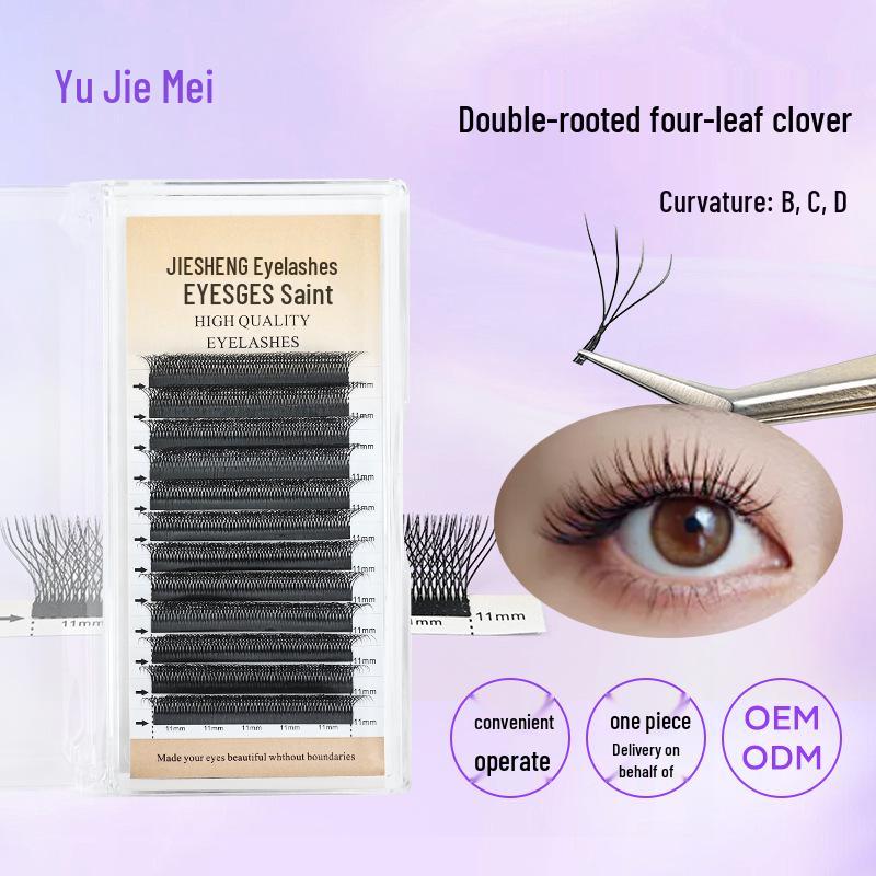 Double-Layer Four-Leaf Clover Dense Lashes - Natural, Full-Volume, Cross-Border False Eyelashes Double-root Clover D Curl