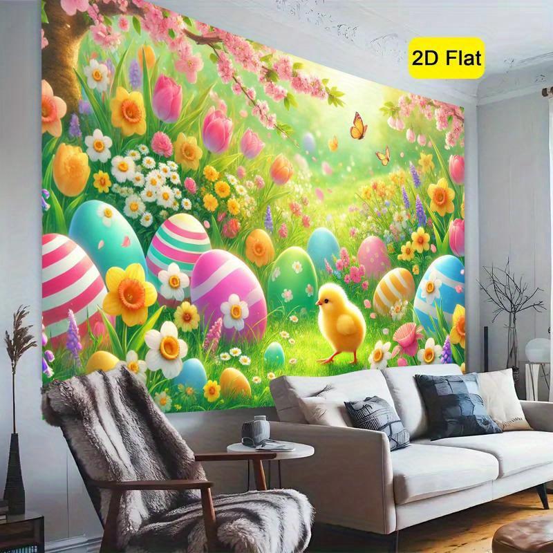 2D plane one person Easter spring flower photography background - pastel garden scene and chicks - Easter birthday wedding