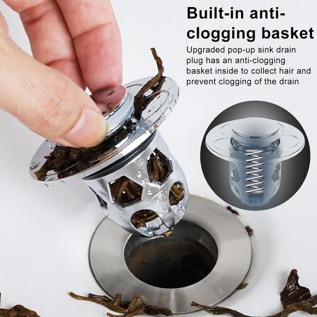 2Pcs Pop Up Sink Drain Strainer Floor Drain Filter Stainless Steel  Brass Core  Hair Catcher Stopper for Kitchen Bathroom Washba