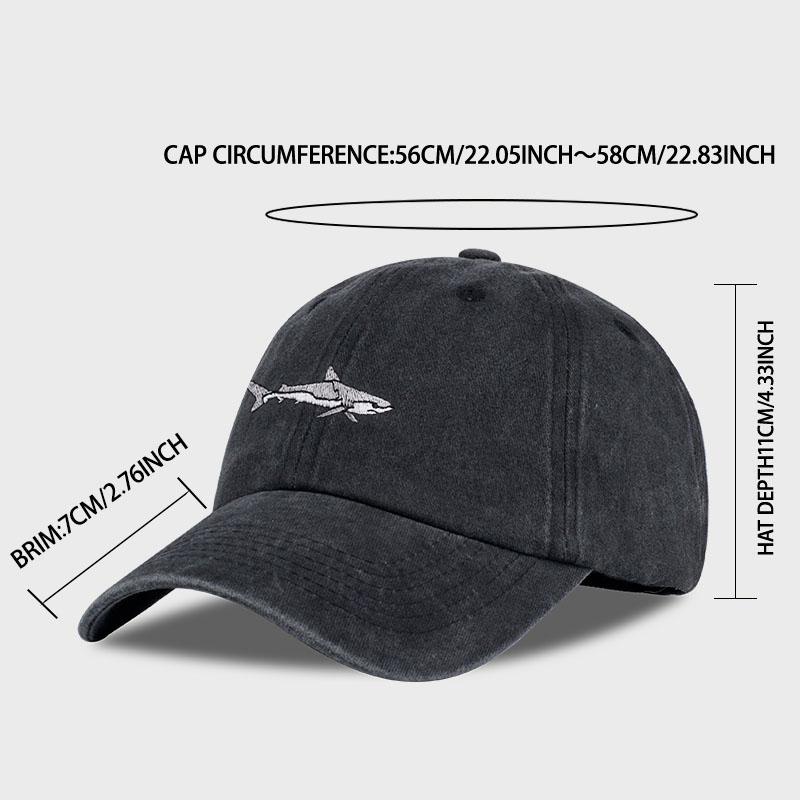 MLFO Shark Embroidered PreWashed Baseball Cap Summer WideBrim Cap Spring Casual Cap Outdoor Sun Hat Fishing Cap