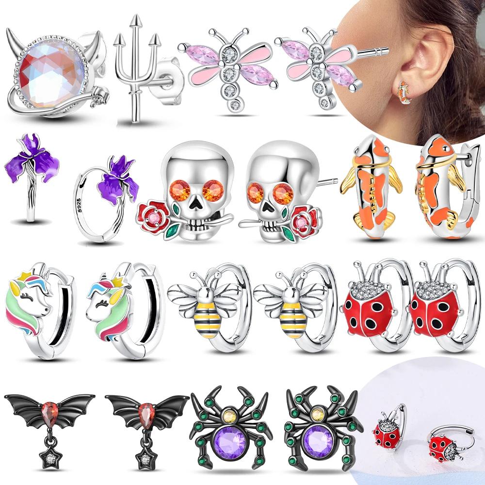 Copper Metal Authentic Original Earring of Bat Spider Red Eight-spotted Ladybug Earring Woman's Bee Dragonfly Earring Women High Quality Fine Jewelry