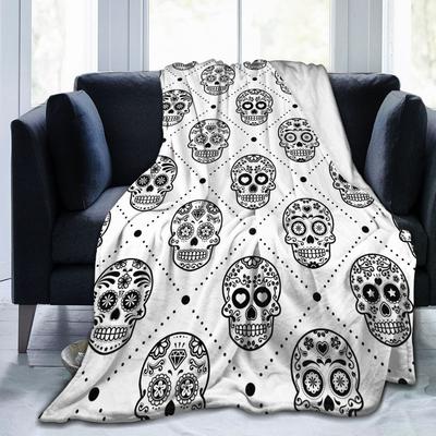Zucker Totenkopf Tag der Toten Flanelldecke Halloween Mexikanisch Lustige Überwurfdecken für Bett Sofa Couch 125*100cm Steppdecke