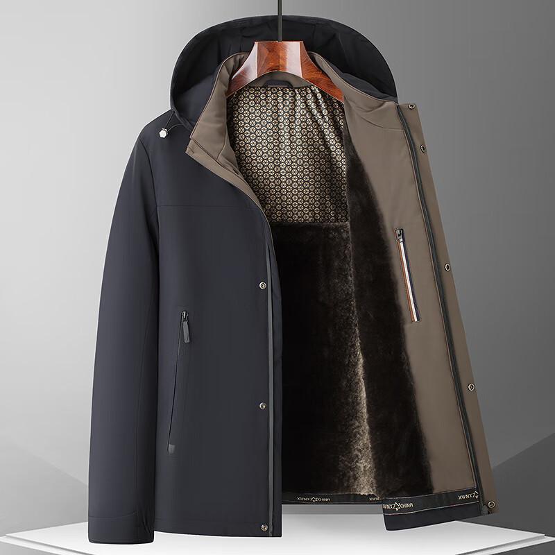 

FAPAI Men s Detachable Hooded Solid Winter Cotton Jacket 50